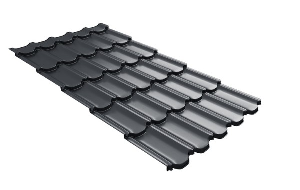 Металлочерепица квинта плюс с 3D резом 0,5 Satin RAL 7024 мокрый асфальт купить в Успенском